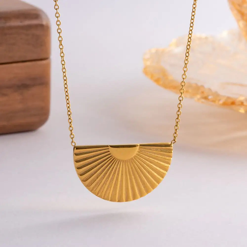 18KT Gold Plated Engraved Necklace - Semicircle - Atulya Jewellers
