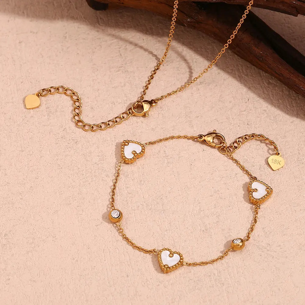 18KT Gold Plated Pearl Heart CZ Bracelet - Atulya Jewellers