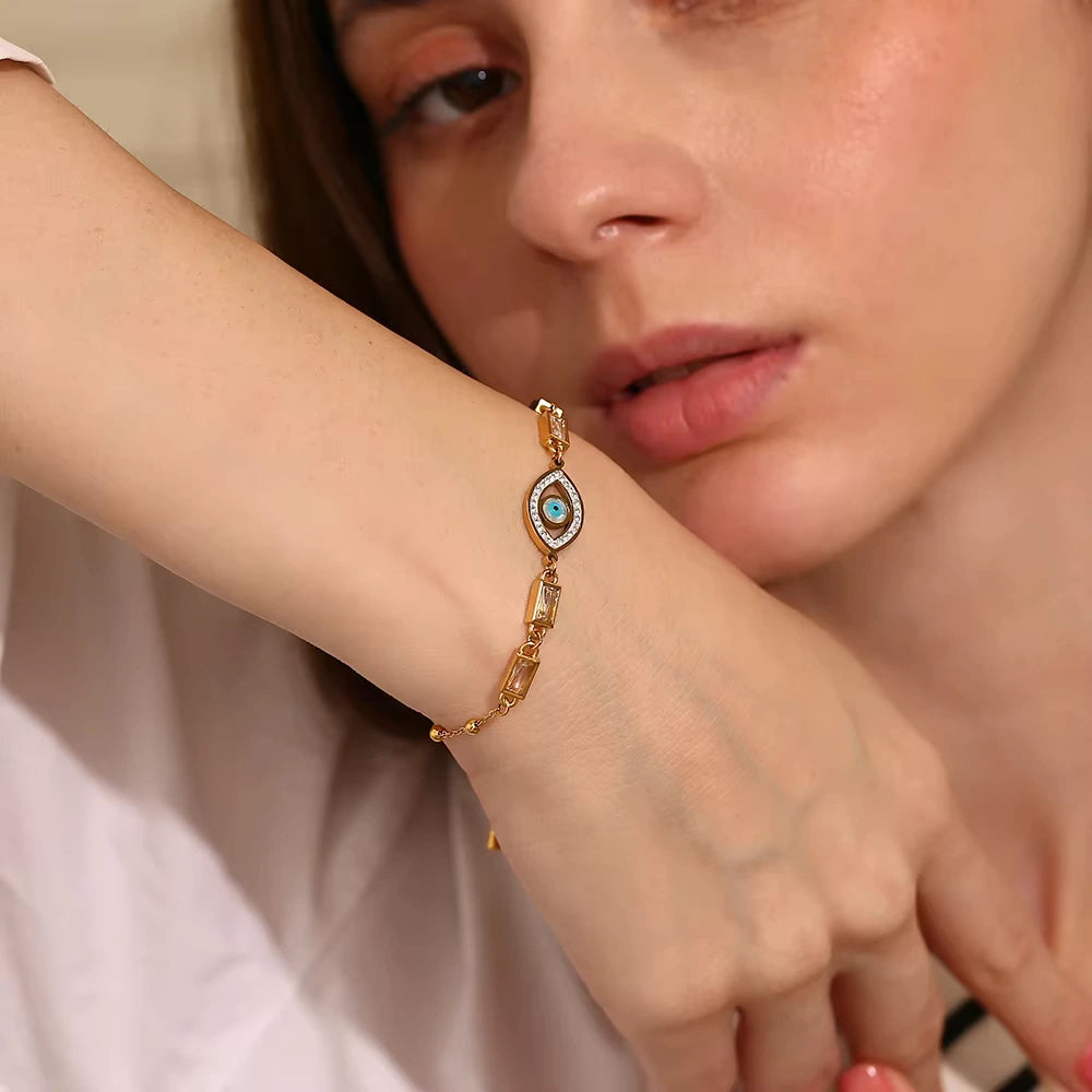 18KT Gold Plated Siora Evil Eye CZ Bracelet - Atulya Jewellers