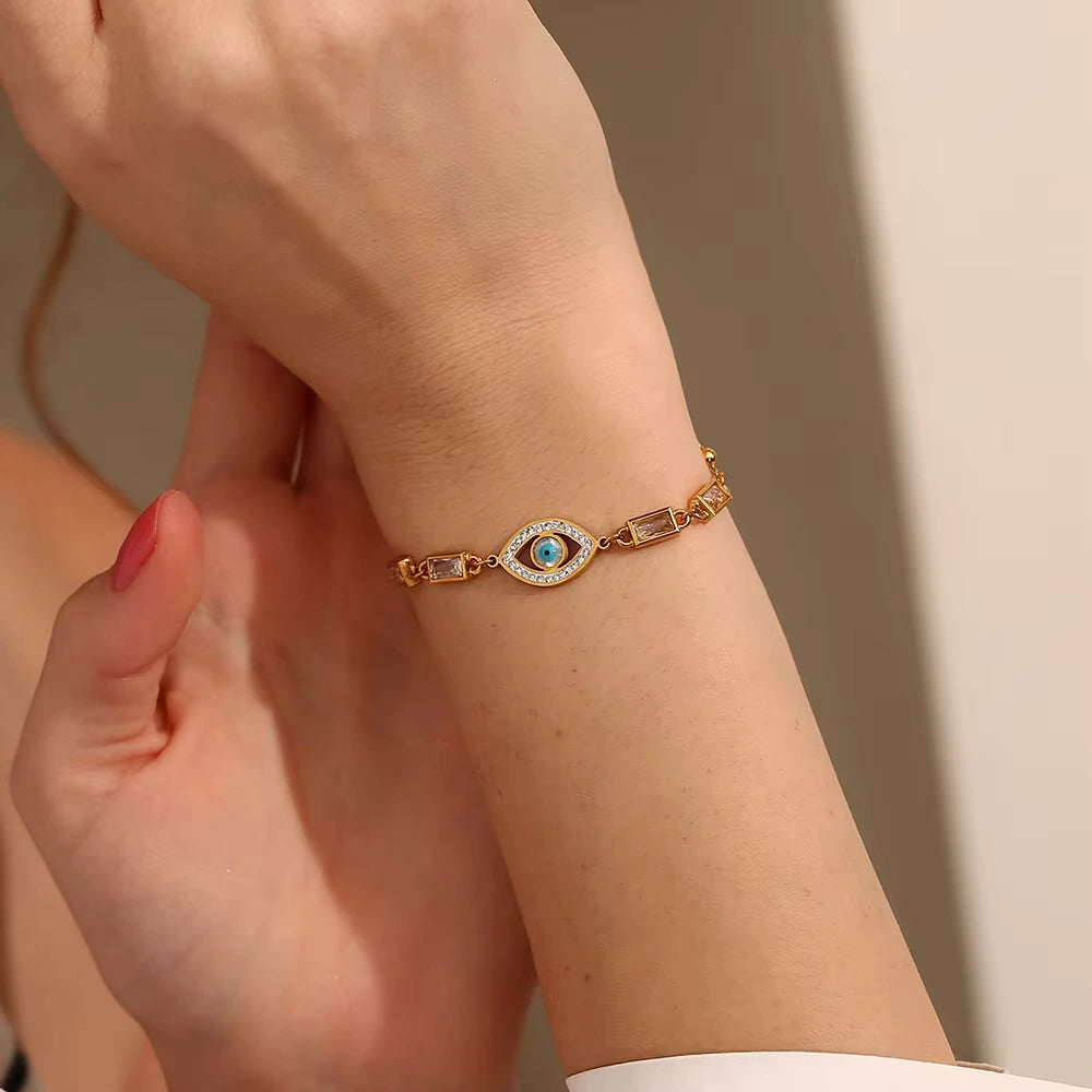 18KT Gold Plated Siora Evil Eye CZ Bracelet - Atulya Jewellers