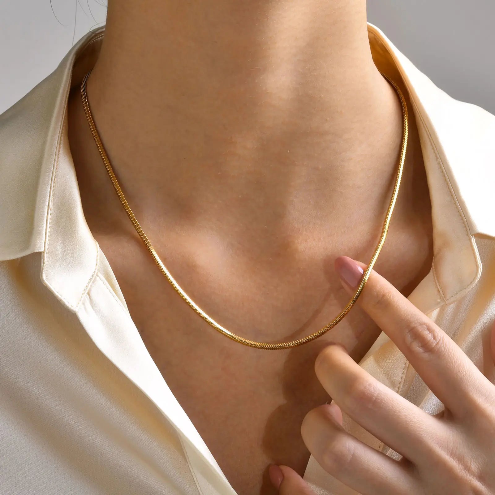 18KT Gold Plated Solid Snake Chain - Atulya Jewellers