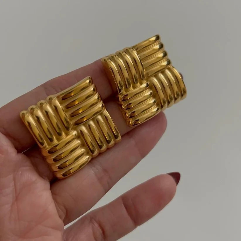 18KT Gold Plated Block Earrings - Atulya Jewellers