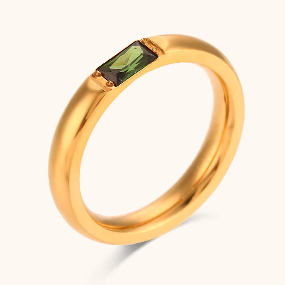 18KT Gold Plated Voletta Ring Green - Atulya Jewellers