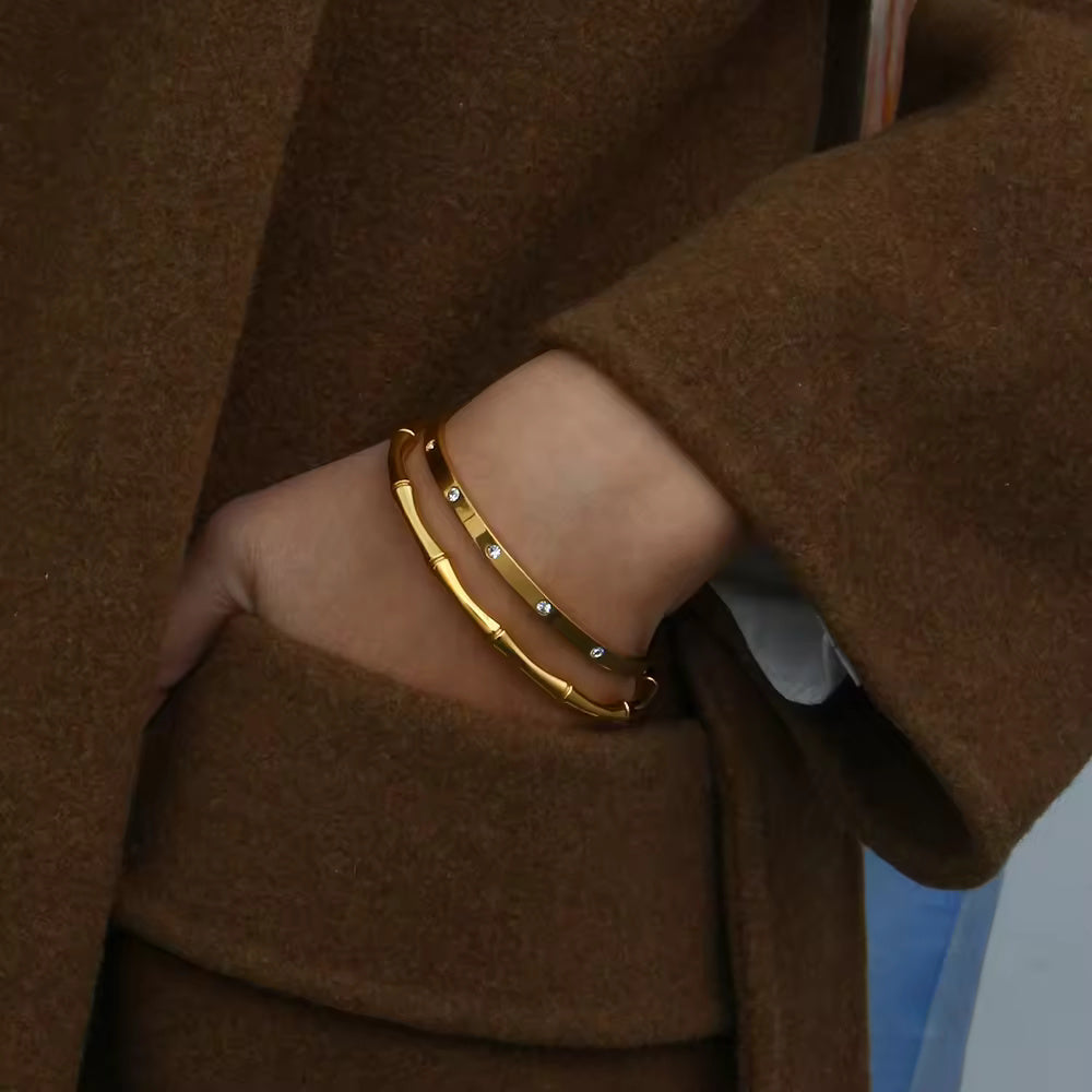 18KT Gold Plated Bamboo Cuff Bracelet - Atulya Jewellers