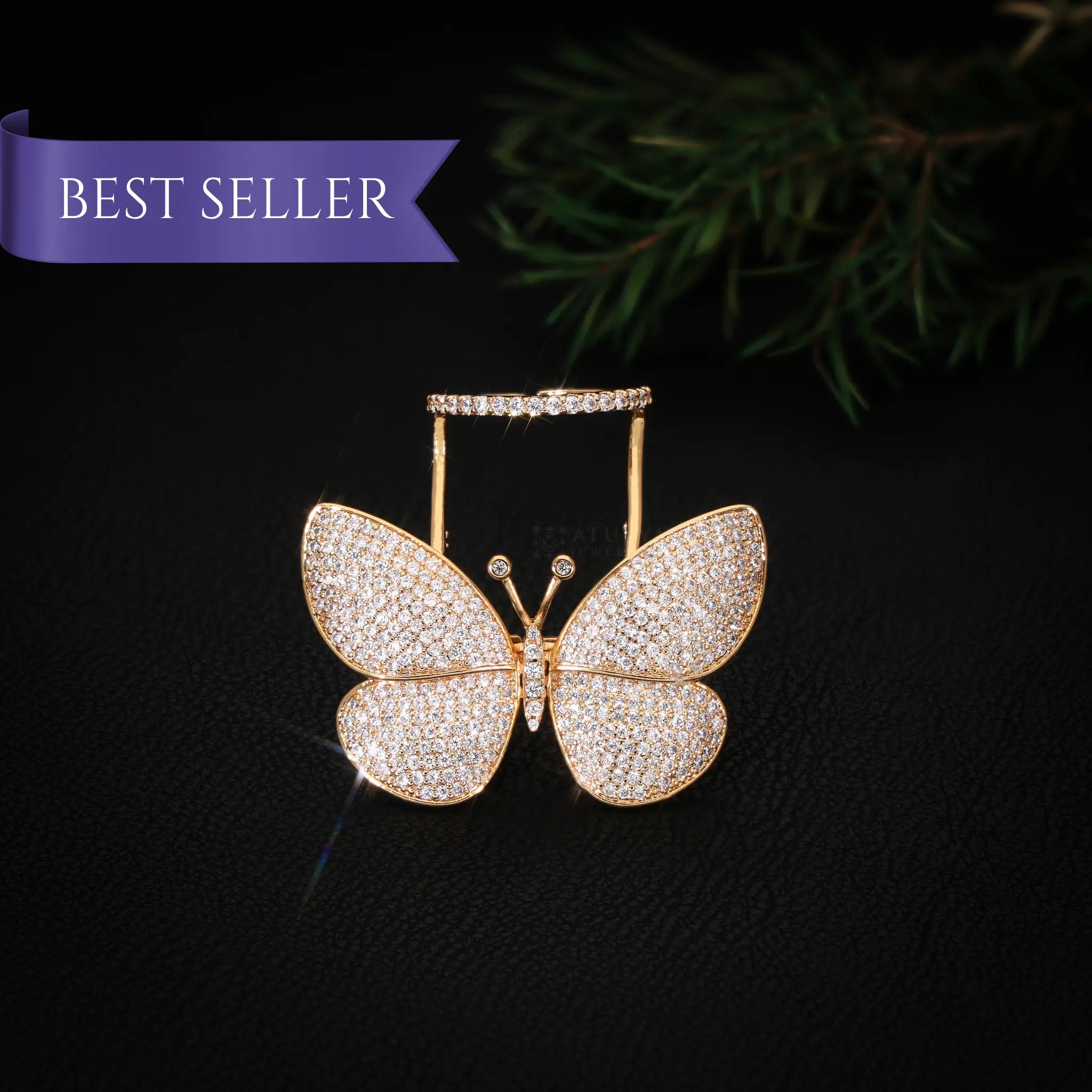 Flying Butterfly Diamond Ring - 18KT Gold Plated (Re-Sizable) Gold - Atulya Jewellers