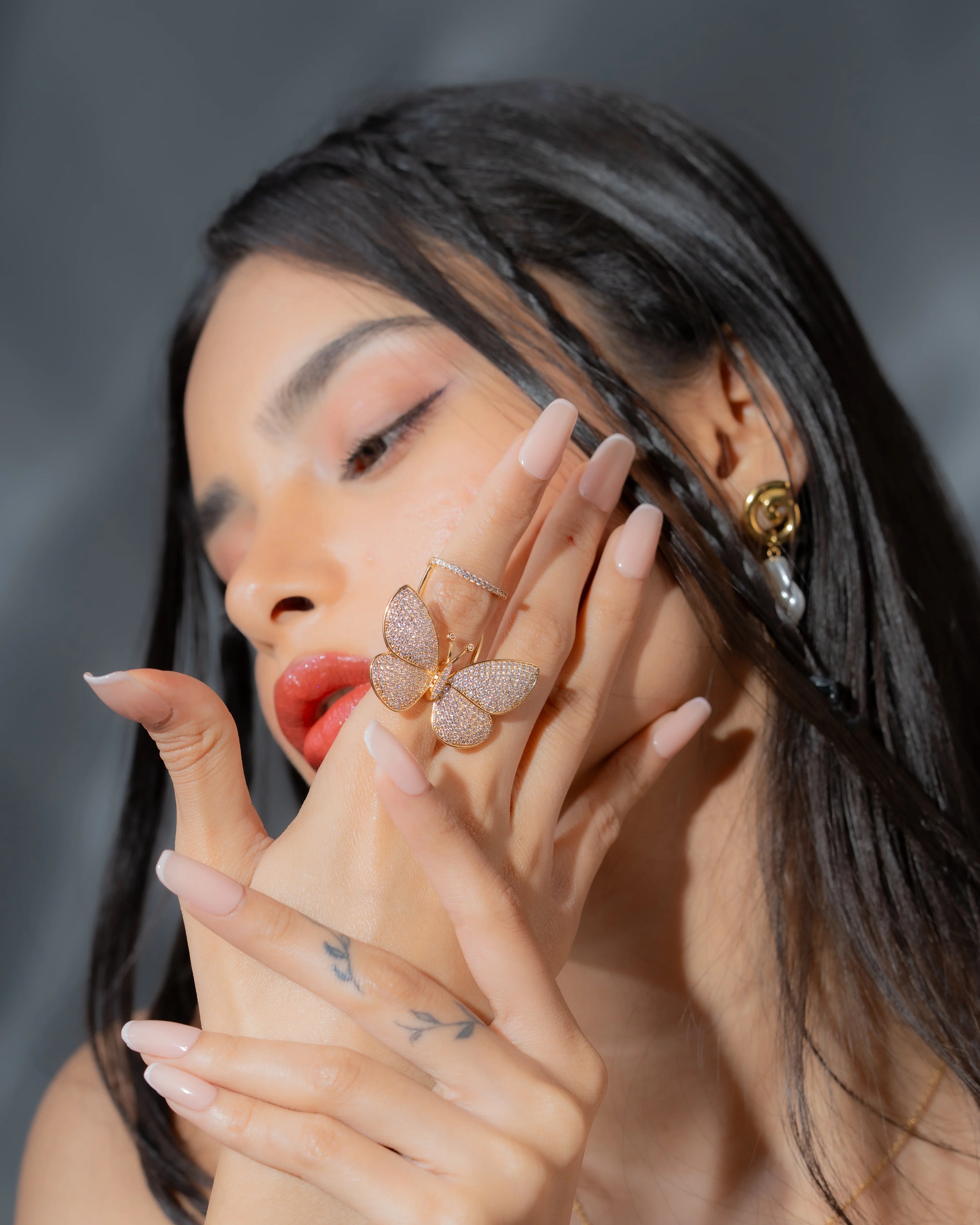 Flying Butterfly Diamond Ring - 18KT Gold Plated (Re-Sizable) - Atulya Jewellers