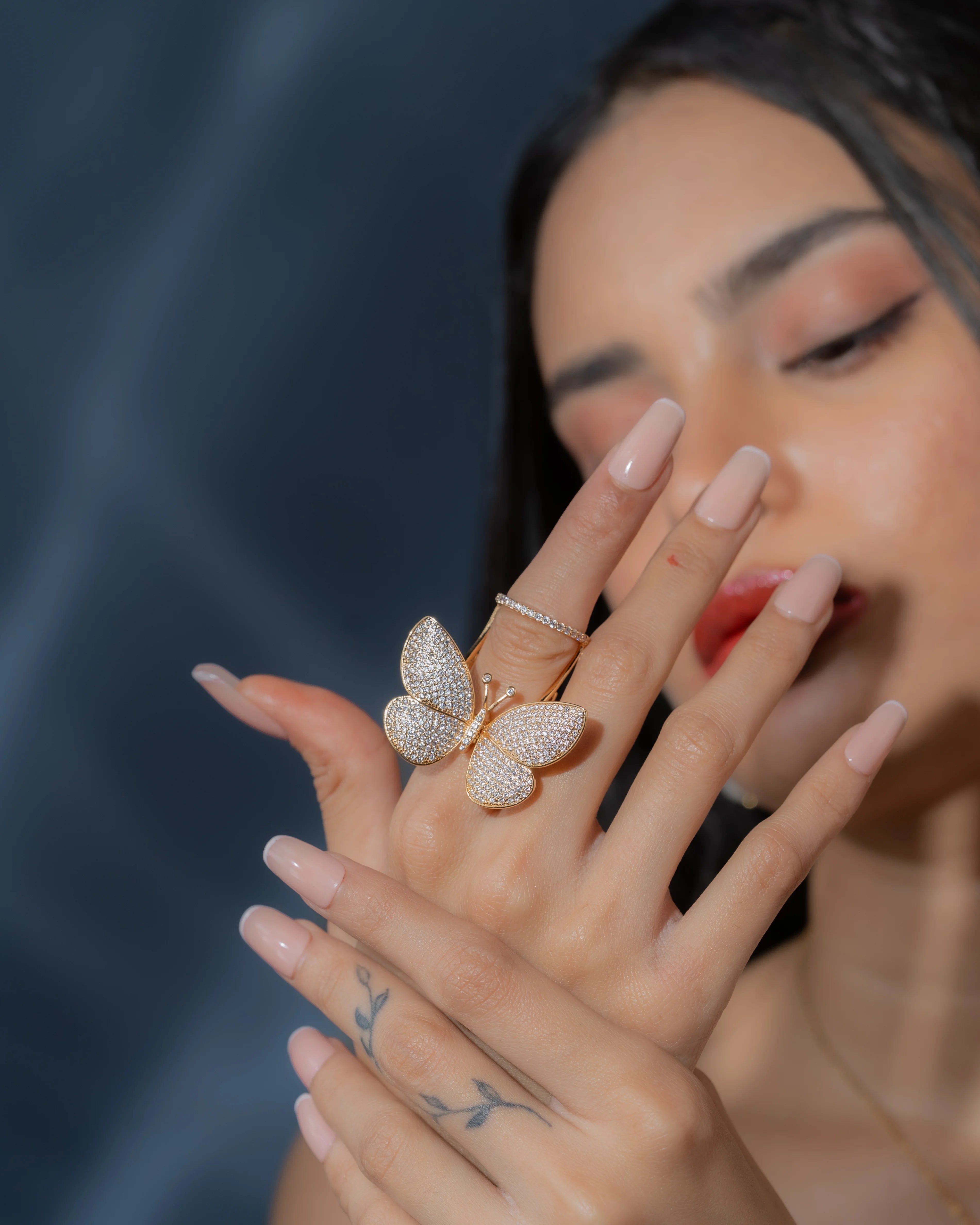 Flying Butterfly Diamond Ring - 18KT Gold Plated (Re-Sizable) - Atulya Jewellers