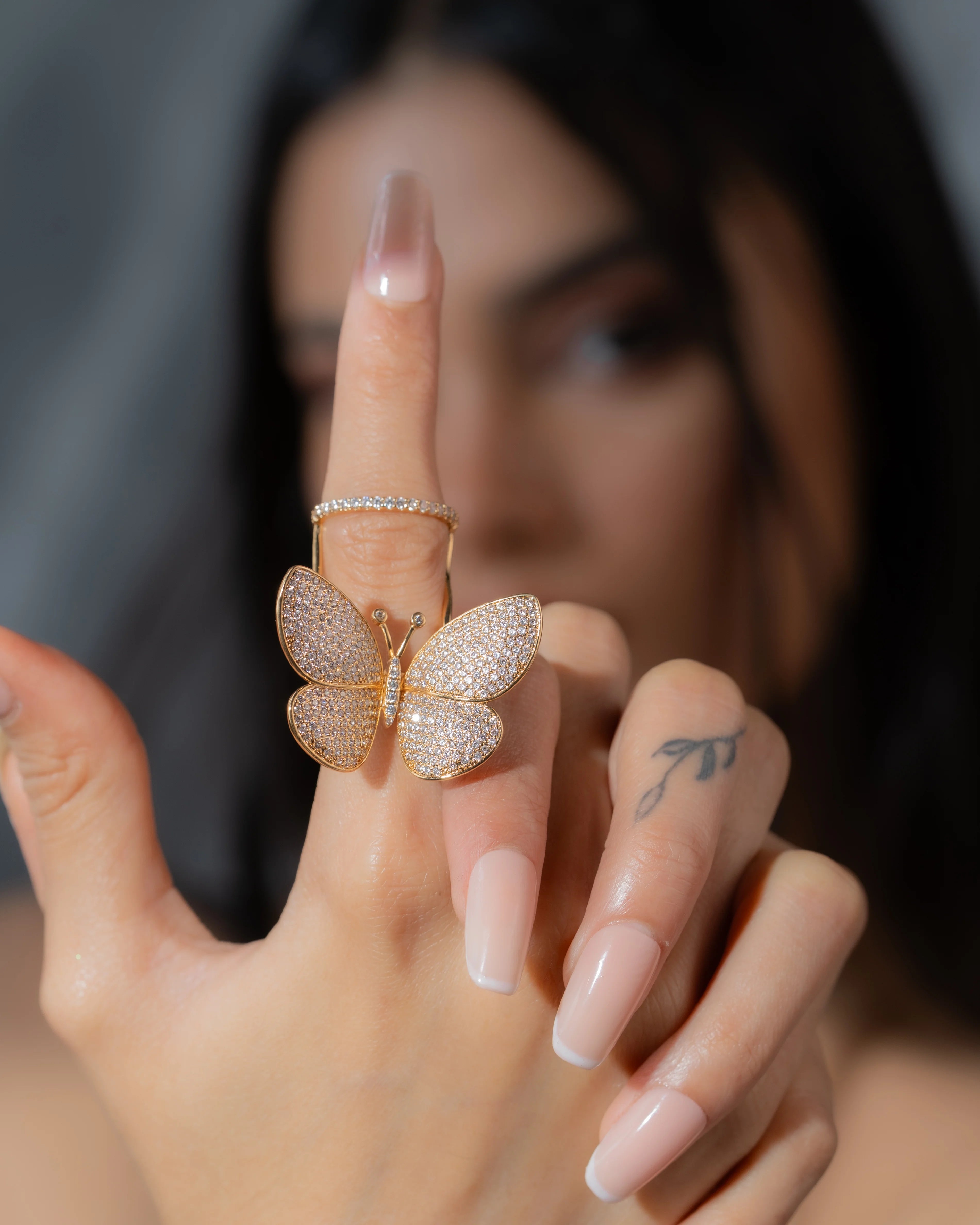 Flying Butterfly Diamond Ring - 18KT Gold Plated (Re-Sizable) - Atulya Jewellers