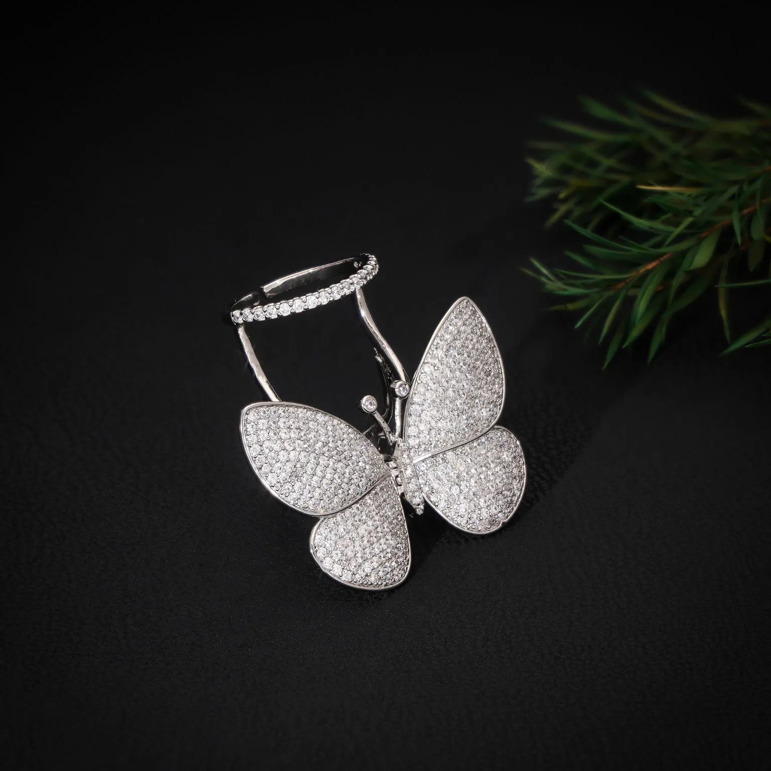 Flying Butterfly Diamond Ring - 18KT Gold Plated (Re-Sizable) Silver - Atulya Jewellers