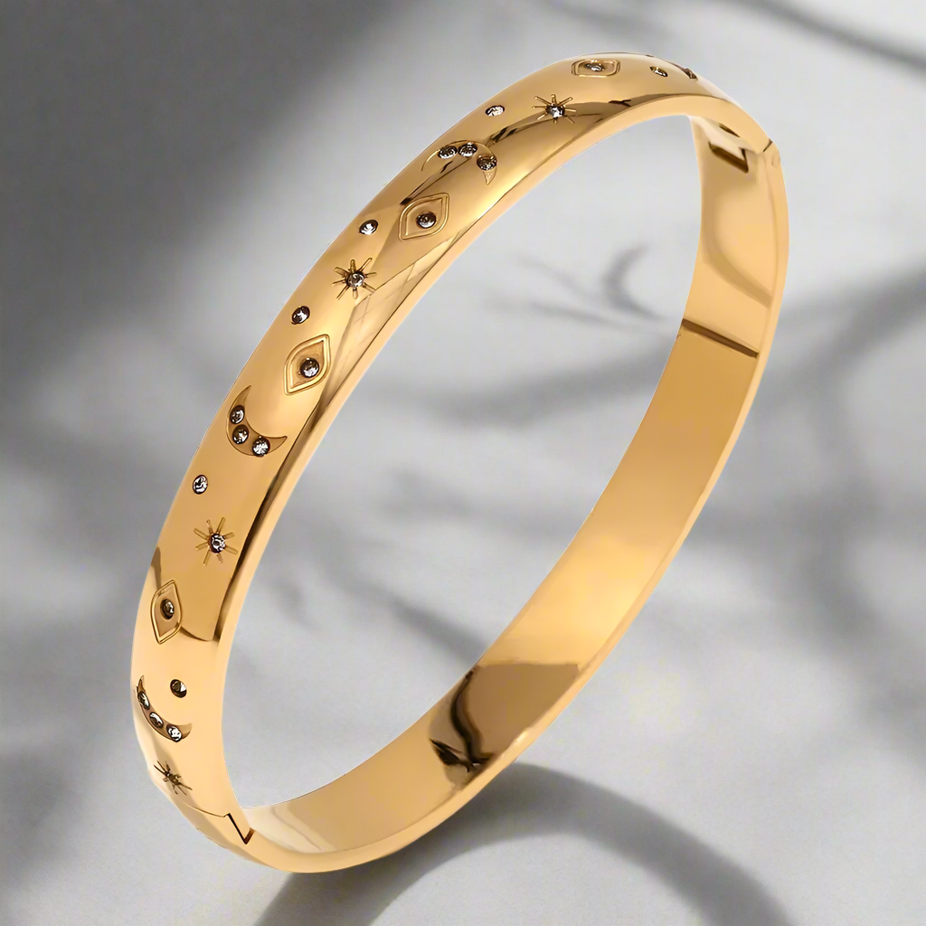 18KT Gold Plated Luna Starburst Bangle - Atulya Jewellers