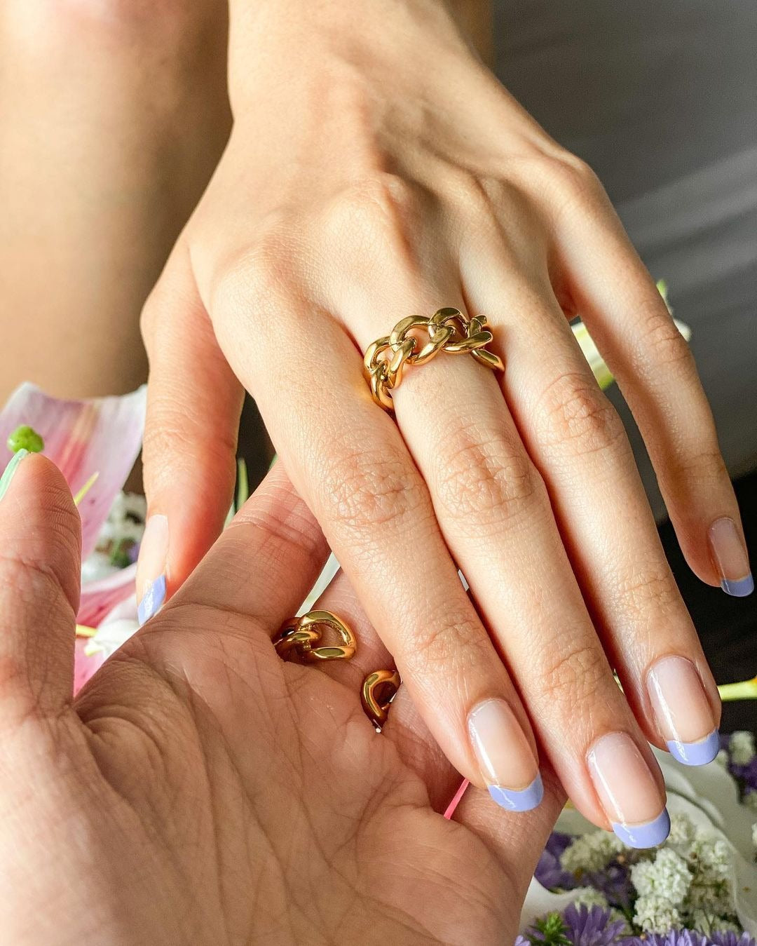 18KT Gold Plated Chunky Chain Ring (Re-sizable) - Atulya Jewellers