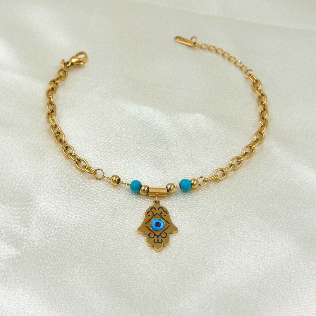 18KT Gold Plated Zyra Evil Eye Charm Bracelet - Atulya Jewellers