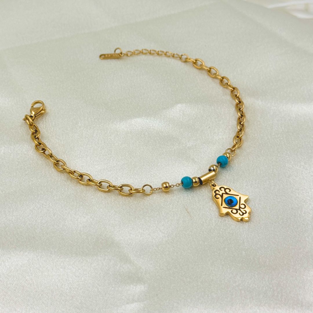 18KT Gold Plated Zyra Evil Eye Charm Bracelet - Atulya Jewellers