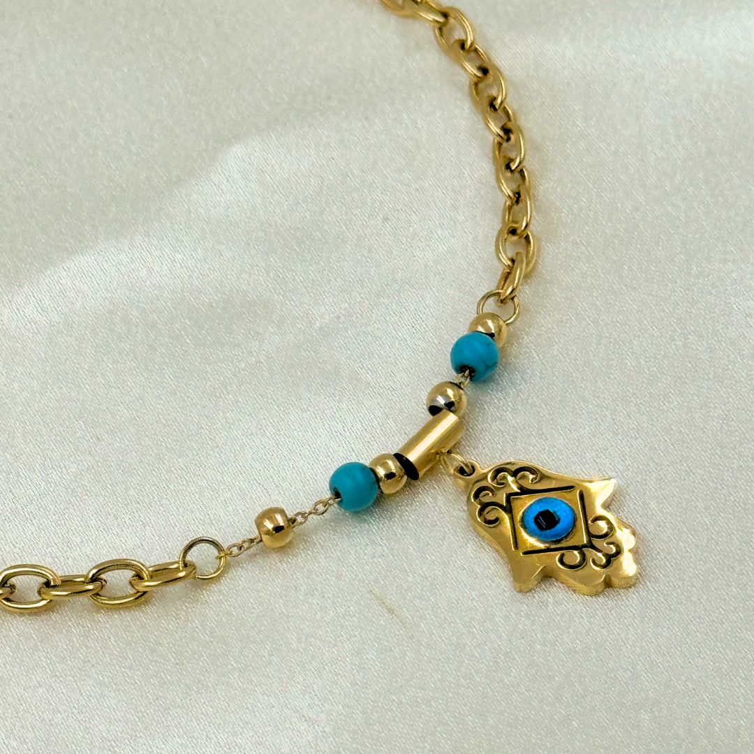 18KT Gold Plated Zyra Evil Eye Charm Bracelet - Atulya Jewellers