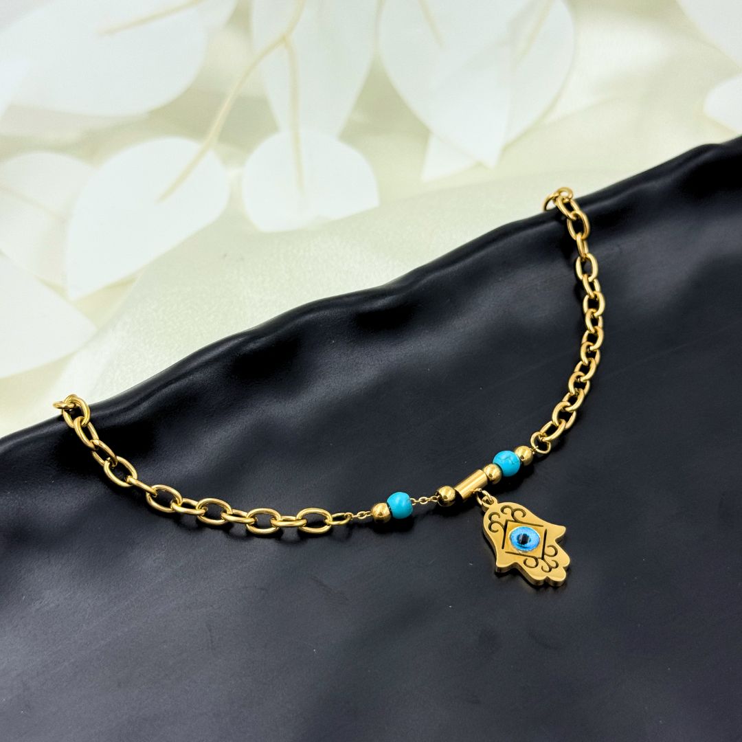 18KT Gold Plated Zyra Evil Eye Charm Bracelet - Atulya Jewellers