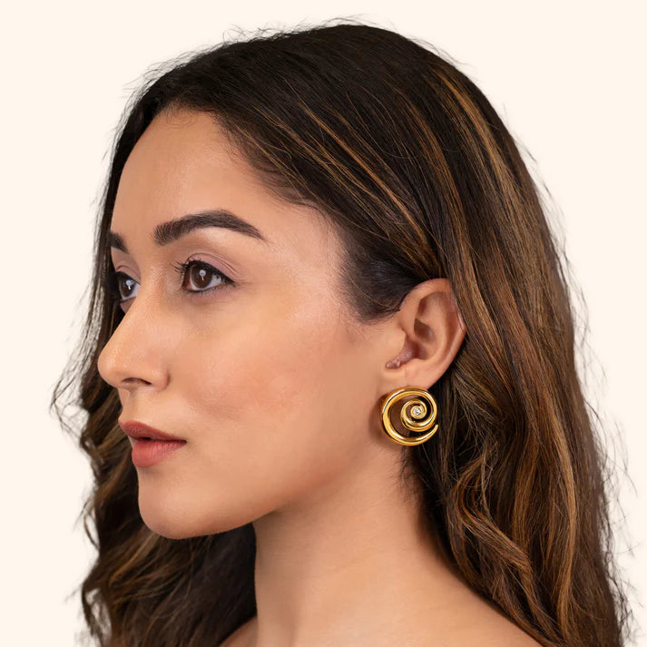 18KT Gold Plated Swirl Earrings - Atulya Jewellers
