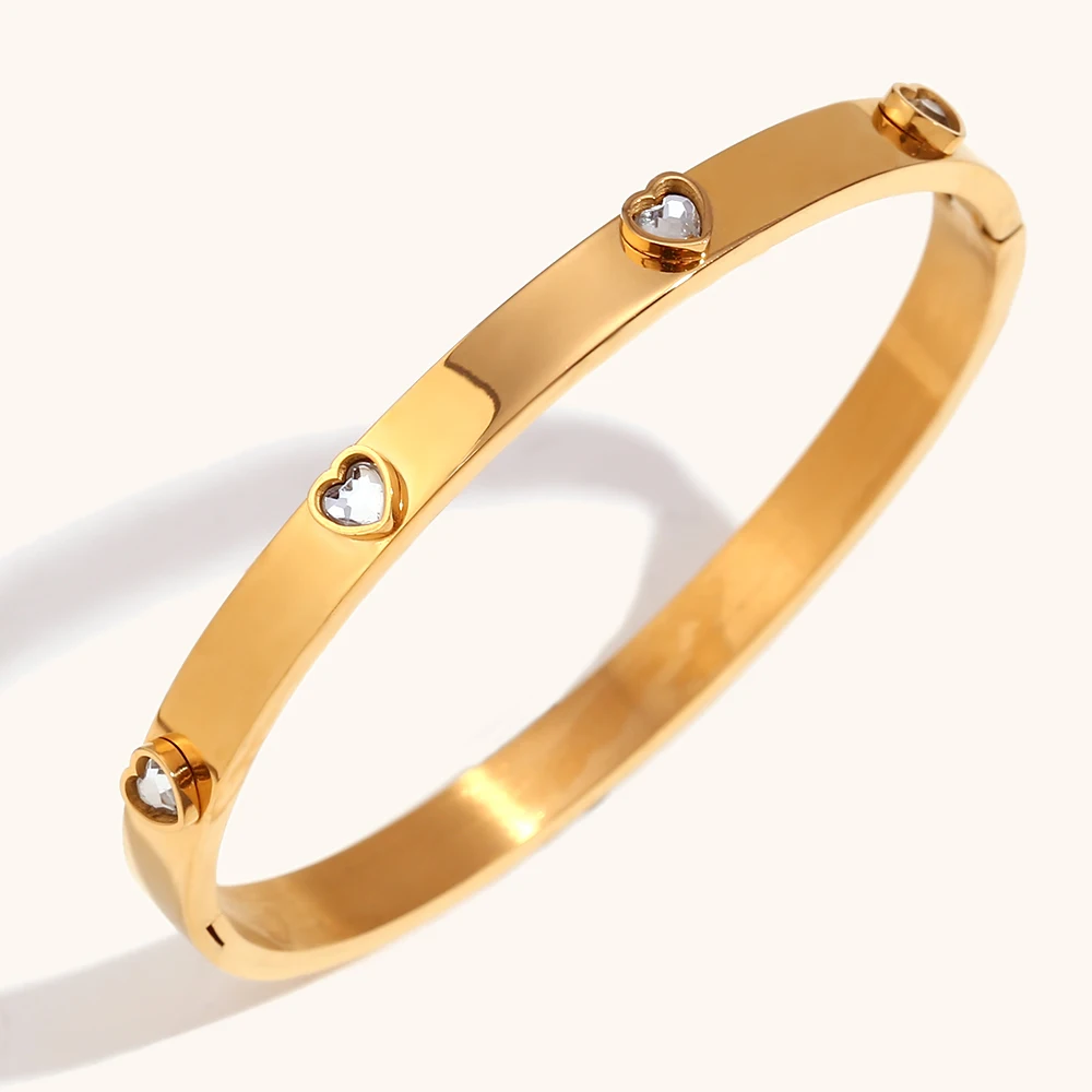 18KT Gold Plated Heart CZ Bangle White - Atulya Jewellers