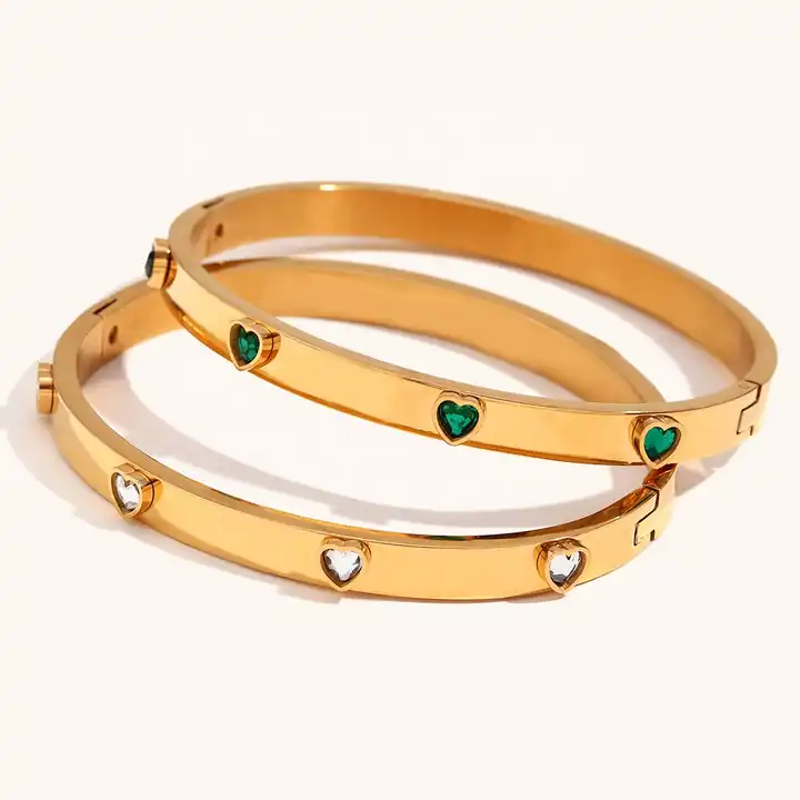 18KT Gold Plated Heart CZ Bangle - Atulya Jewellers