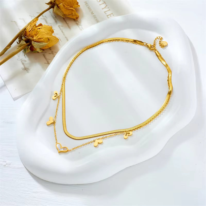 18KT Gold Plated Heart Silk Layered Necklace - Atulya Jewellers