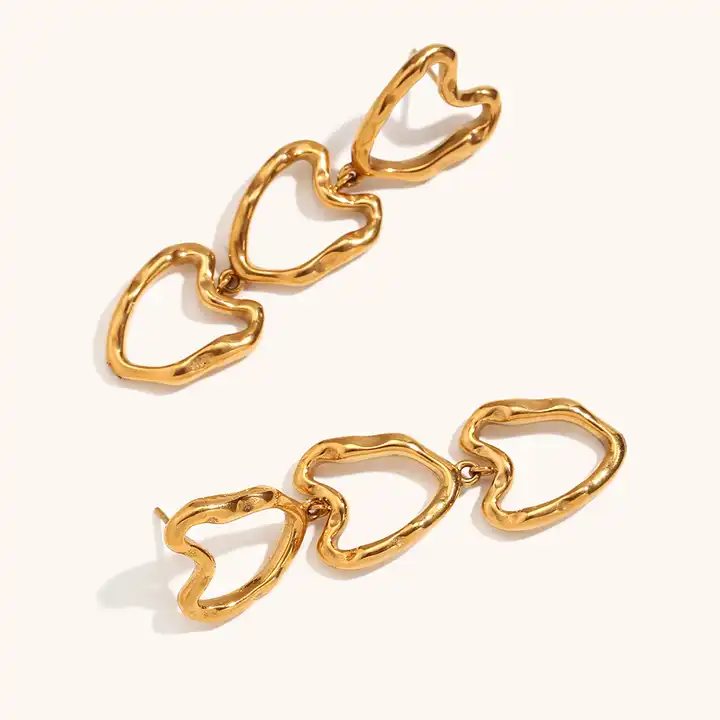 18KT Gold Plated Hollow Heart Earrings - Atulya Jewellers