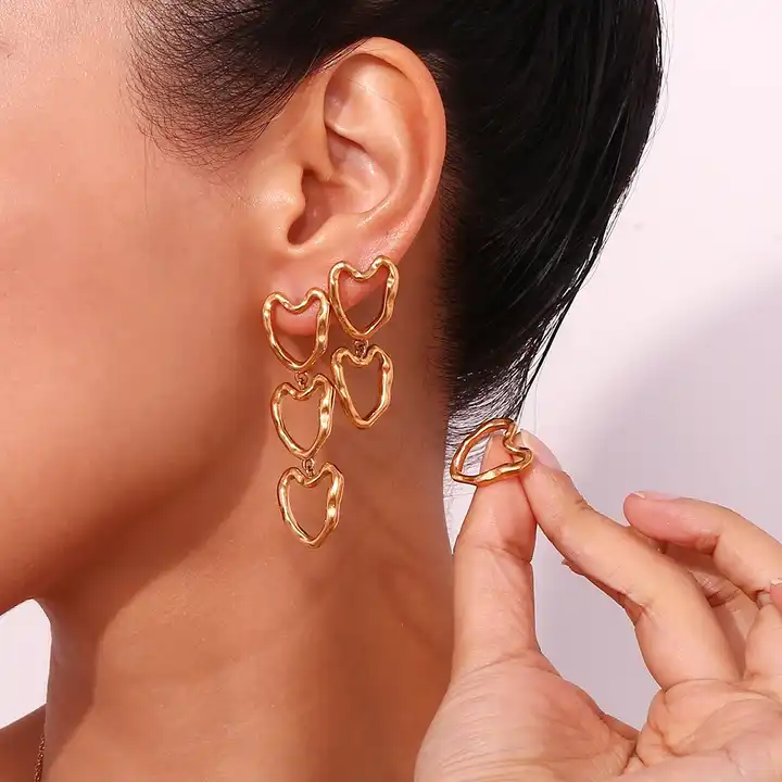 18KT Gold Plated Hollow Heart Earrings - Atulya Jewellers