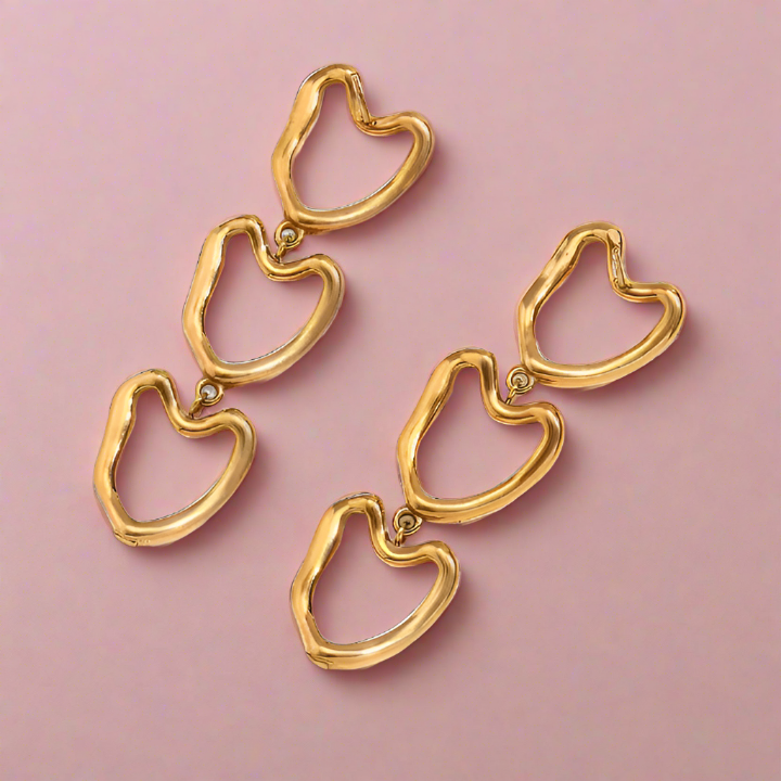18KT Gold Plated Hollow Heart Earrings - Atulya Jewellers