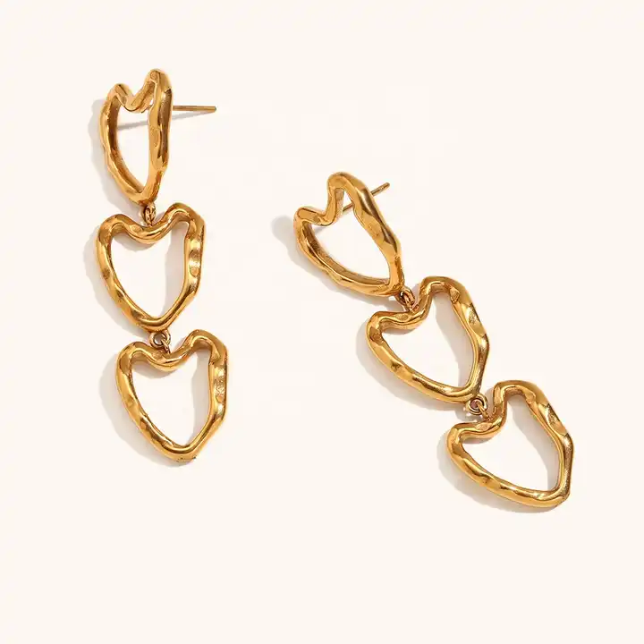 18KT Gold Plated Hollow Heart Earrings - Atulya Jewellers