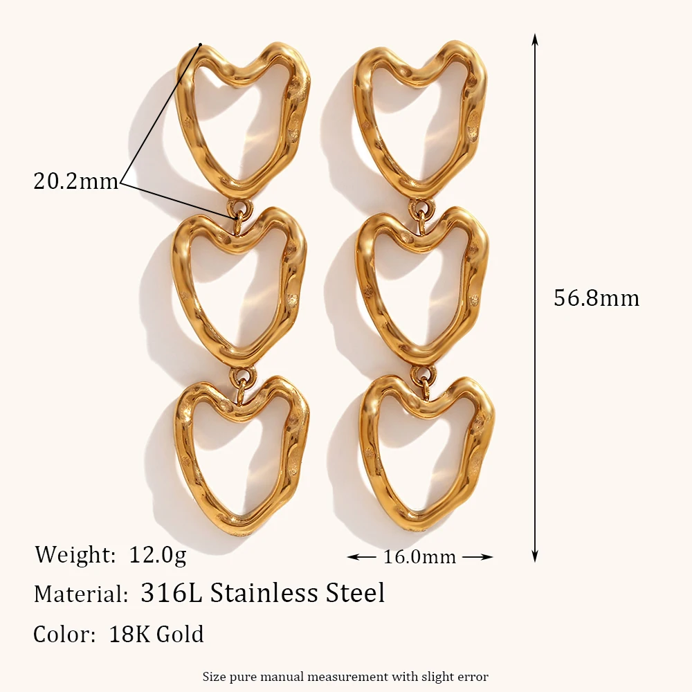 18KT Gold Plated Hollow Heart Earrings - Atulya Jewellers