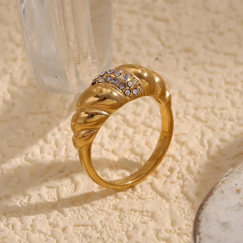 18KT Gold Plated Croissant CZ Ring - Atulya Jewellers