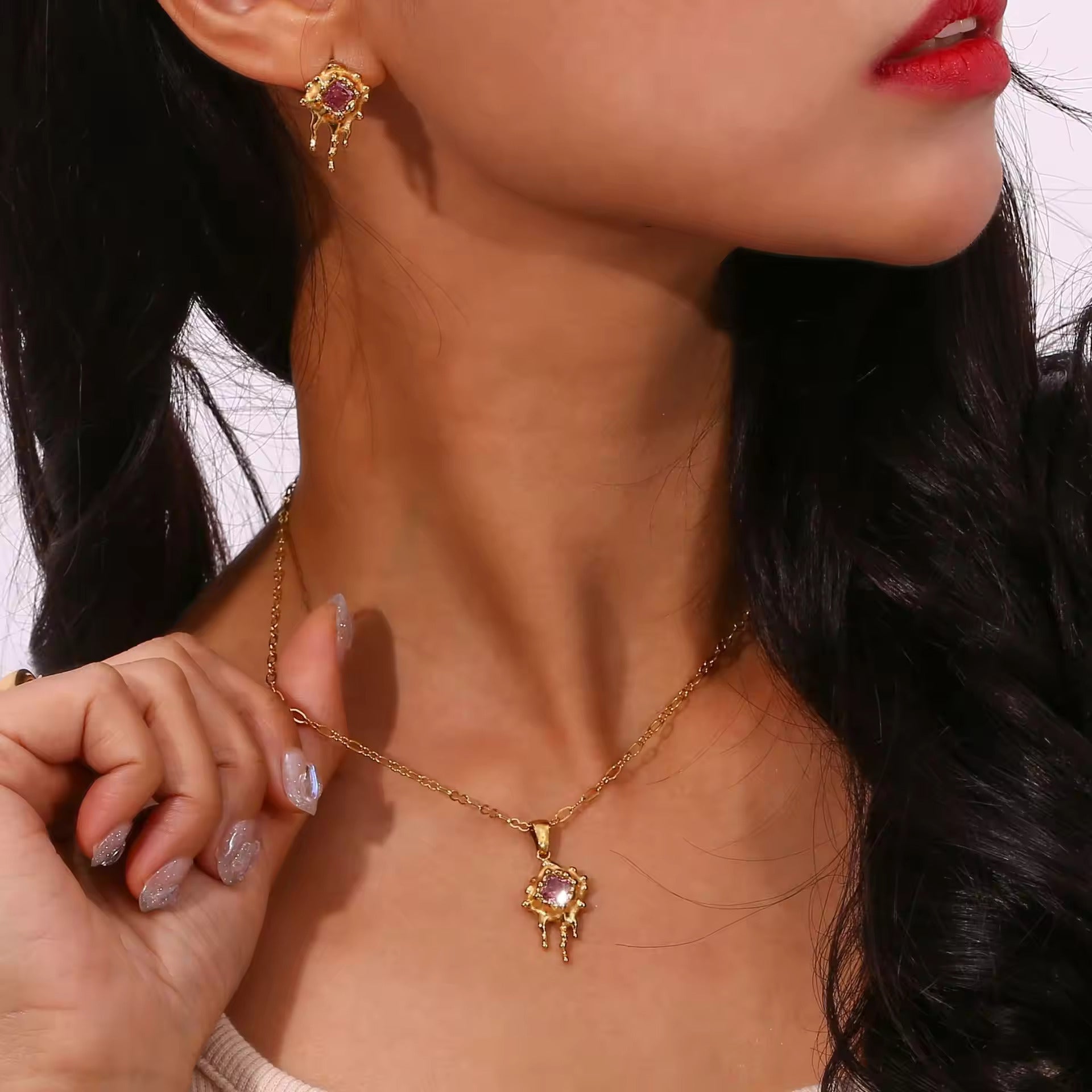 18KT Gold Plated Melting Necklace - Atulya Jewellers