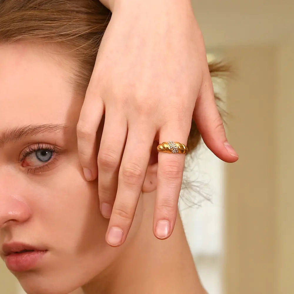 18KT Gold Plated Croissant CZ Ring - Atulya Jewellers