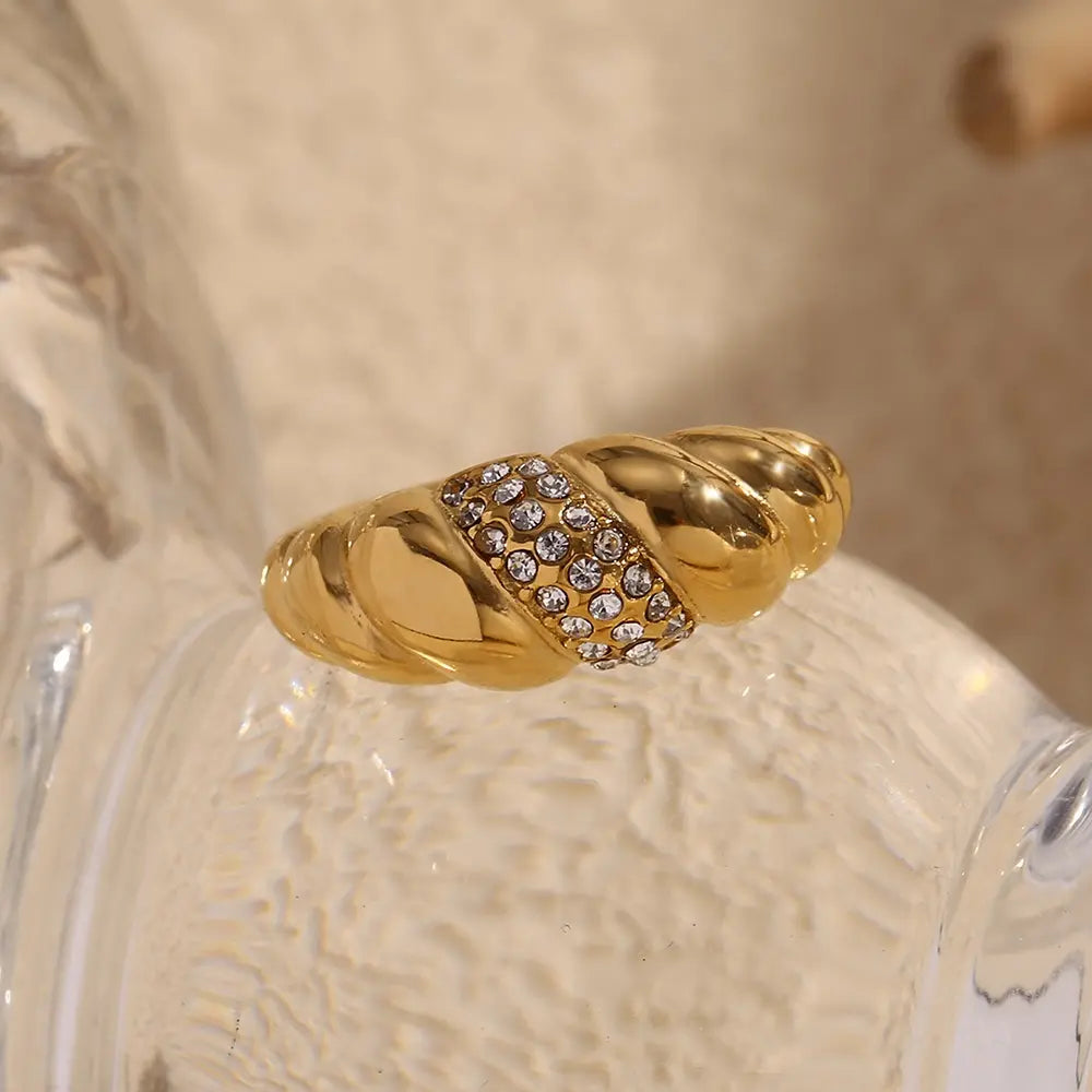 18KT Gold Plated Croissant CZ Ring - Atulya Jewellers