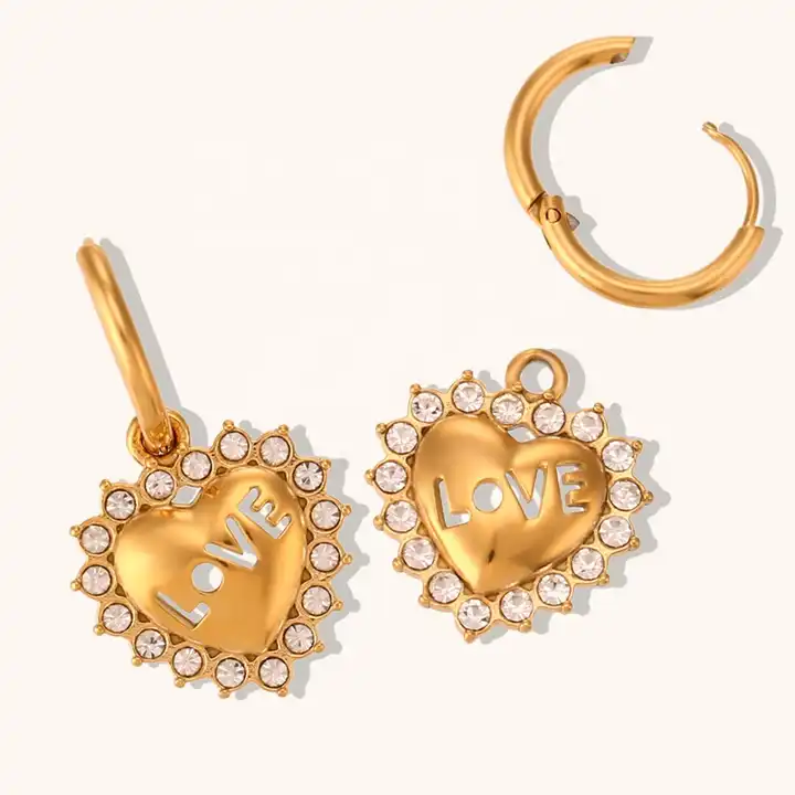 18KT Gold Plated Love CZ Earrings - Atulya Jewellers