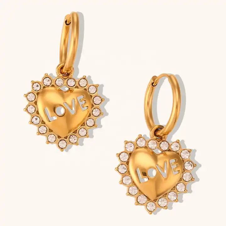 18KT Gold Plated Love CZ Earrings - Atulya Jewellers