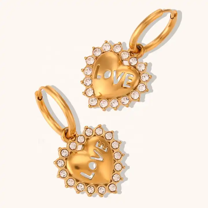 18KT Gold Plated Love CZ Earrings - Atulya Jewellers