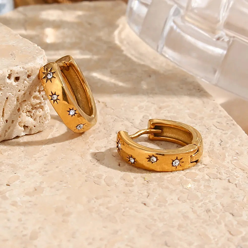 18KT Gold Plated Starburst CZ Huggies - Atulya Jewellers