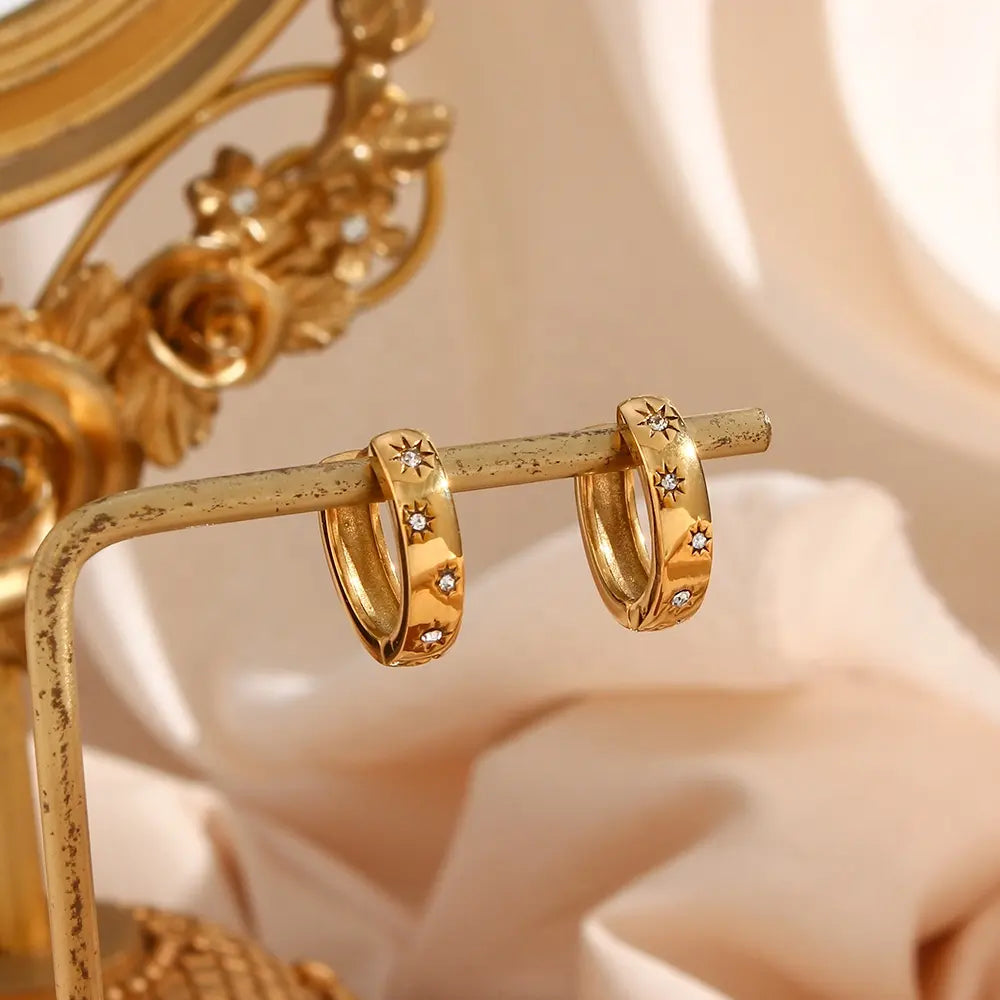 18KT Gold Plated Starburst CZ Huggies - Atulya Jewellers