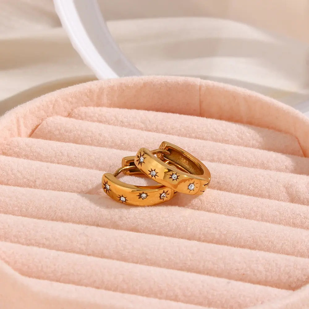 18KT Gold Plated Starburst CZ Huggies - Atulya Jewellers