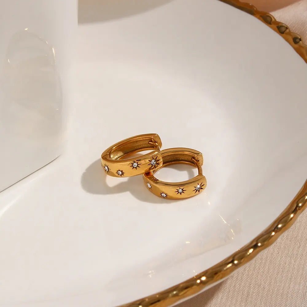 18KT Gold Plated Starburst CZ Huggies - Atulya Jewellers