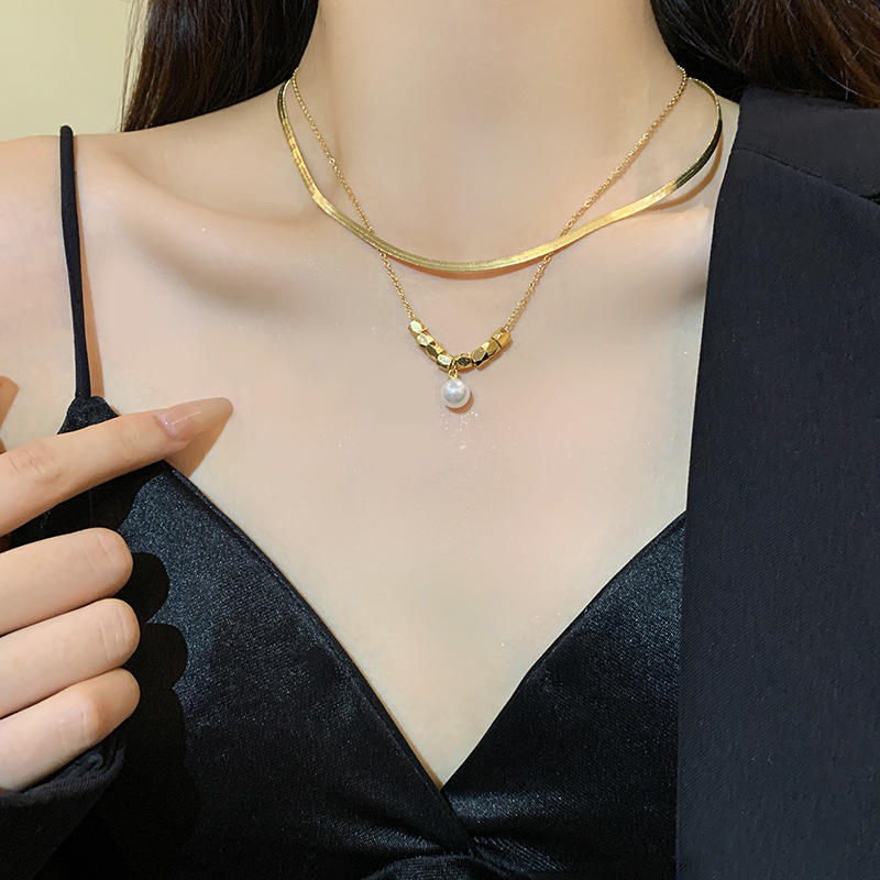 18KT Gold Plated Pearl Silk Layered Necklace - Atulya Jewellers