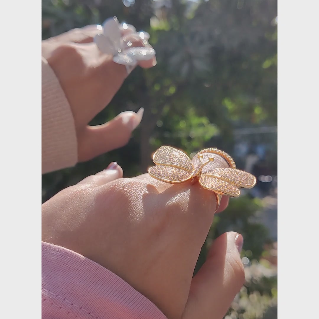 Flying Butterfly Diamond Ring - 18KT Gold Plated (Re-Sizable)