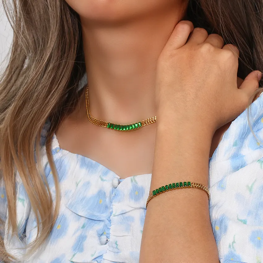 18KT Gold Plated Sheen CZ Necklace - Atulya Jewellers