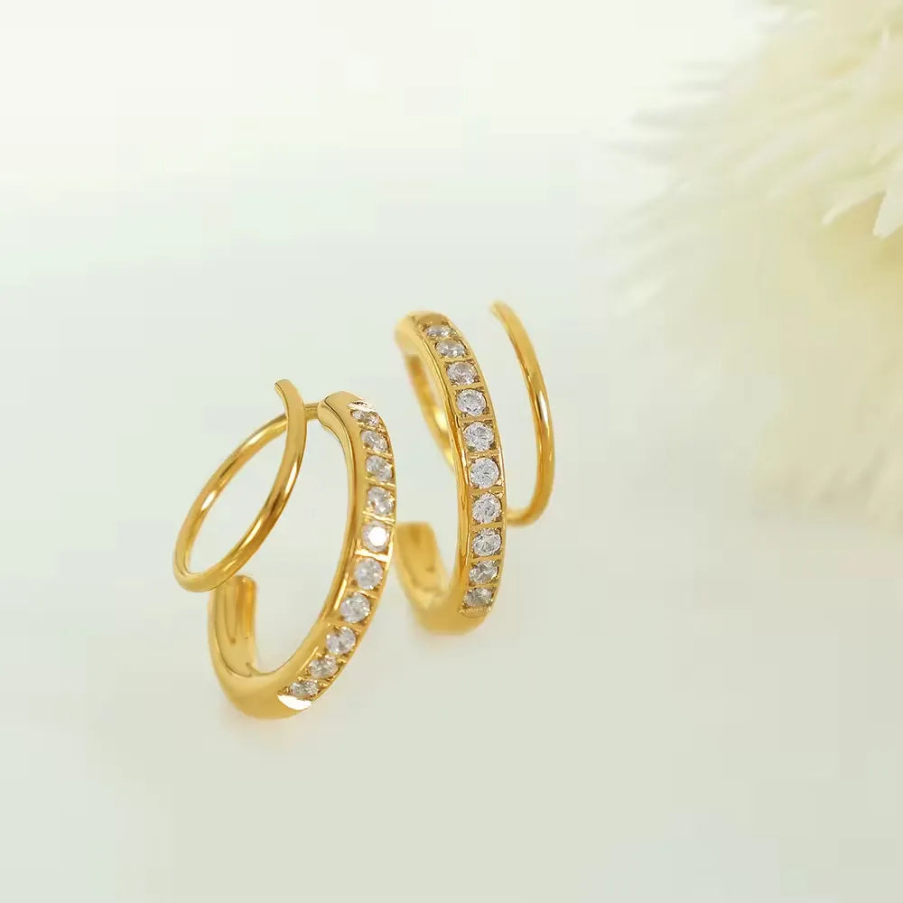18KT Gold Plated Nora 2 in 1 CZ Huggies - Atulya Jewellers