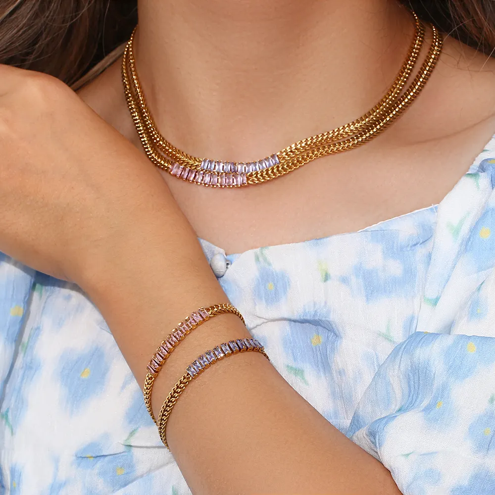 18KT Gold Plated Sheen CZ Necklace - Atulya Jewellers