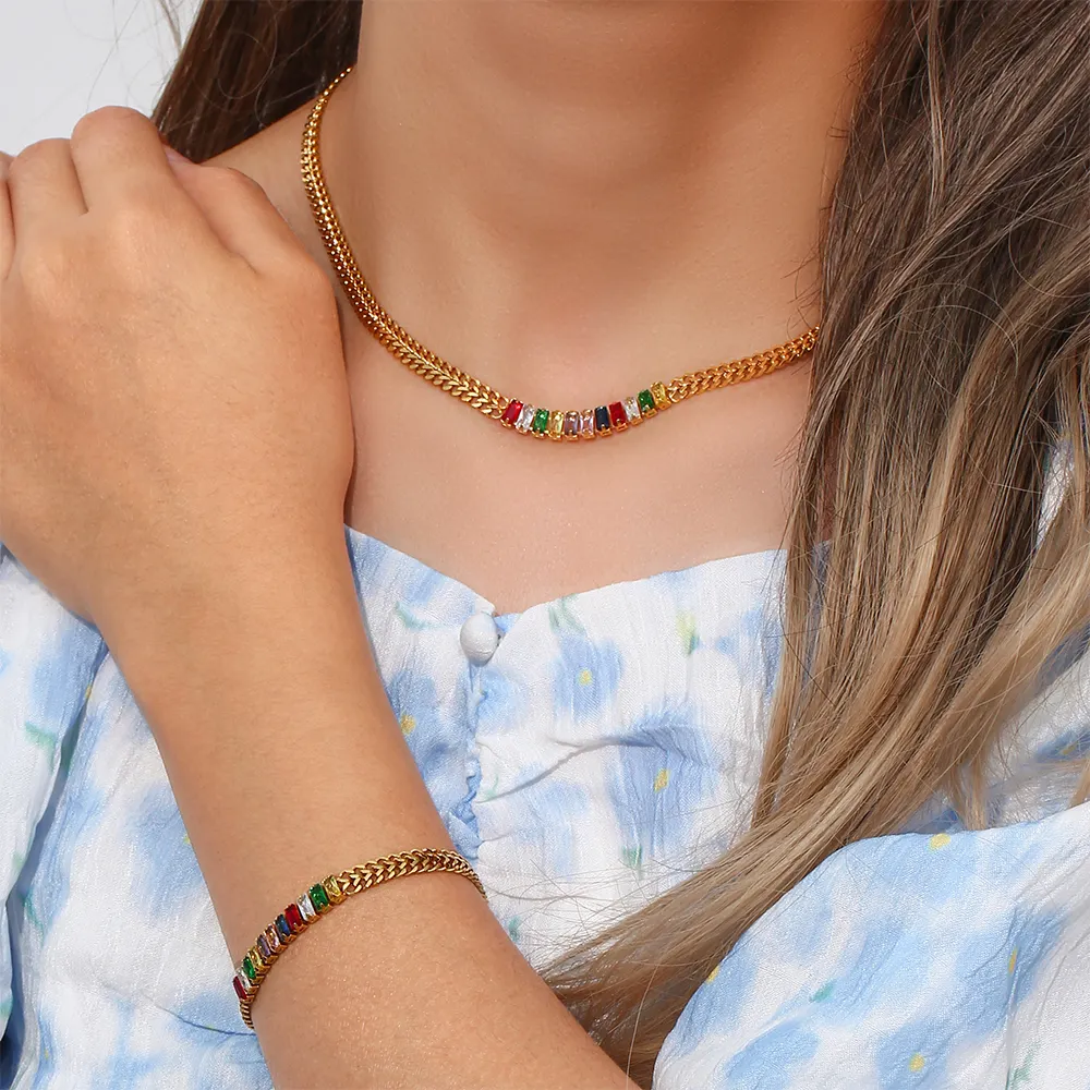 18KT Gold Plated Sheen CZ Necklace - Atulya Jewellers