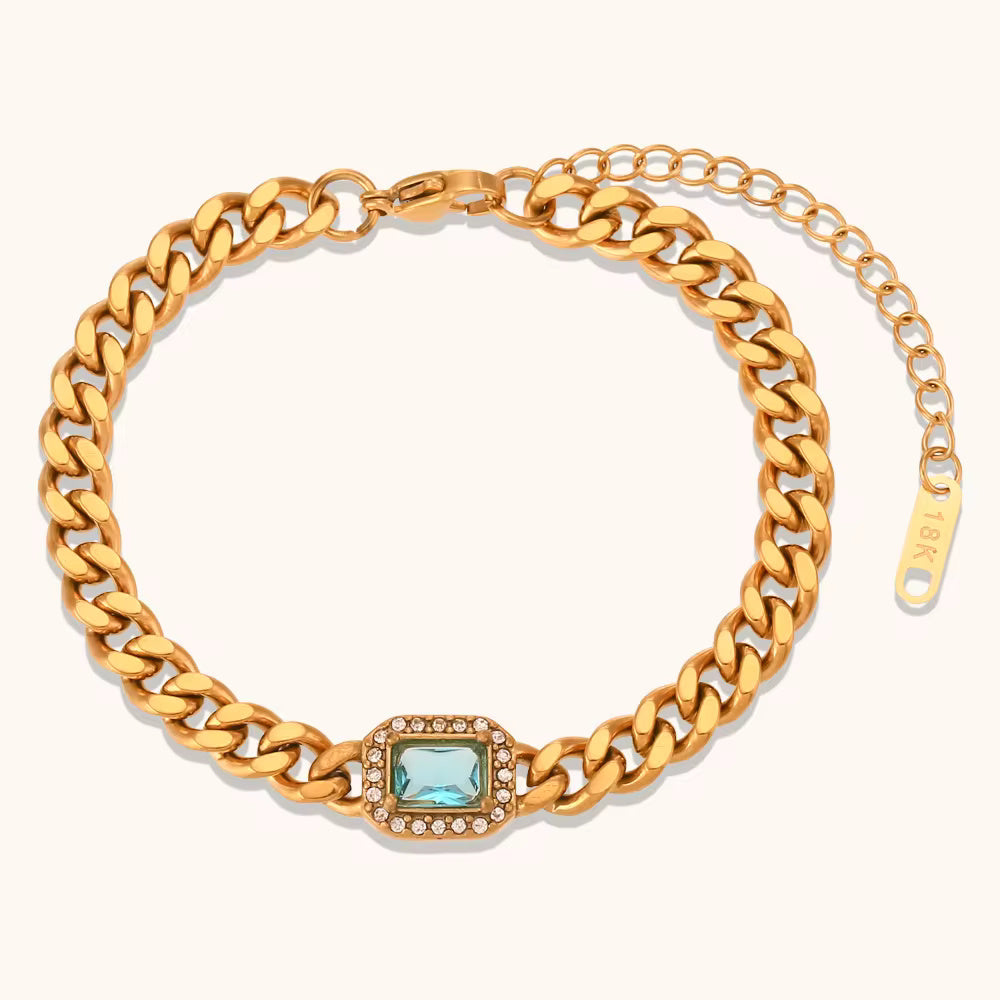 18KT Gold Plated Janet CZ Bracelet Blue - Atulya Jewellers