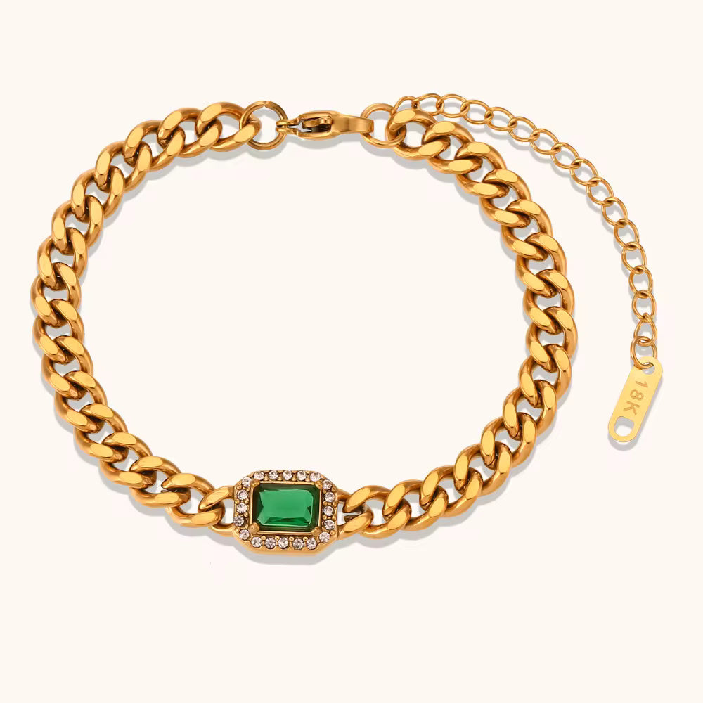 18KT Gold Plated Janet CZ Bracelet Green - Atulya Jewellers