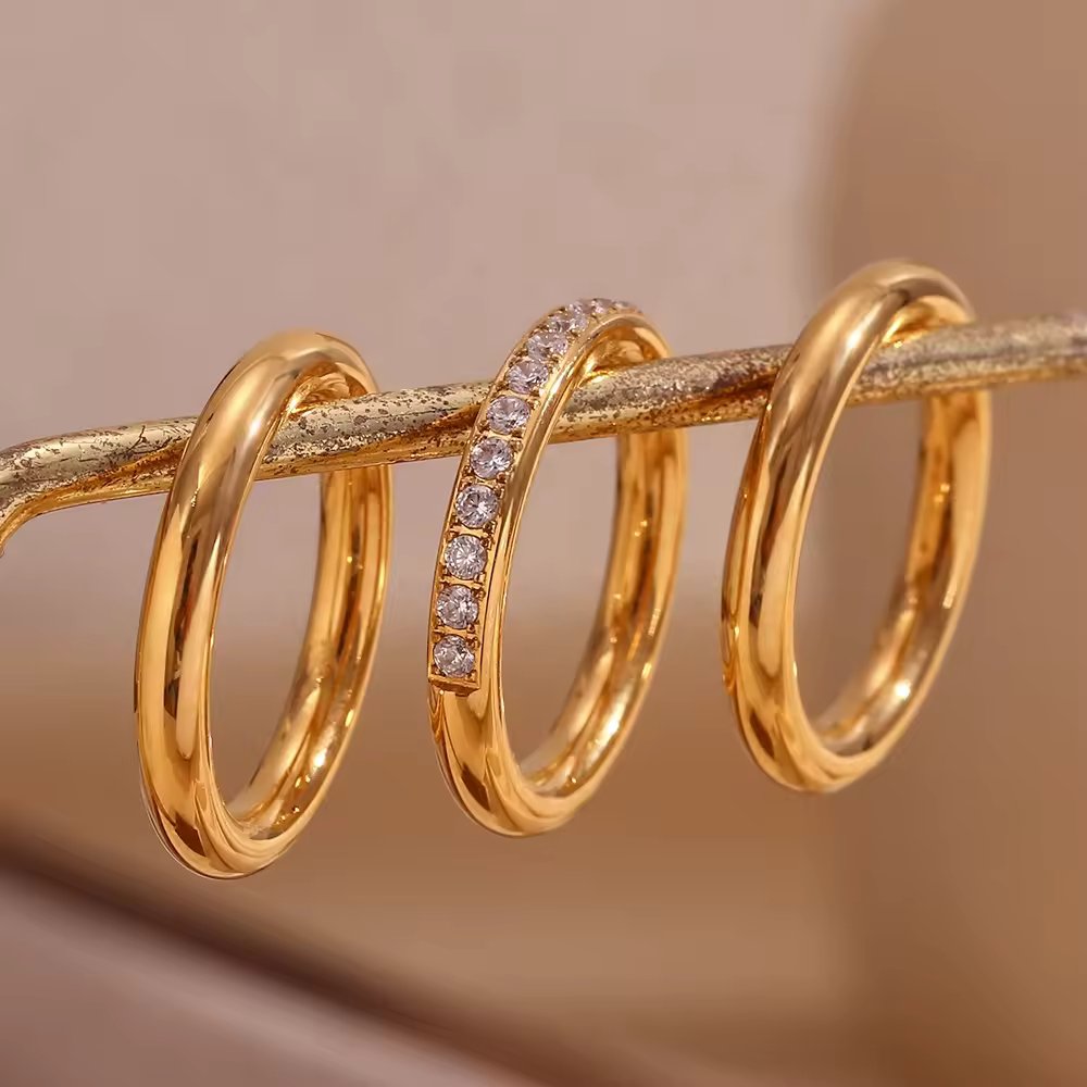 18KT Gold Plated Stackable Ring Set (Set of 3pcs) - Atulya Jewellers