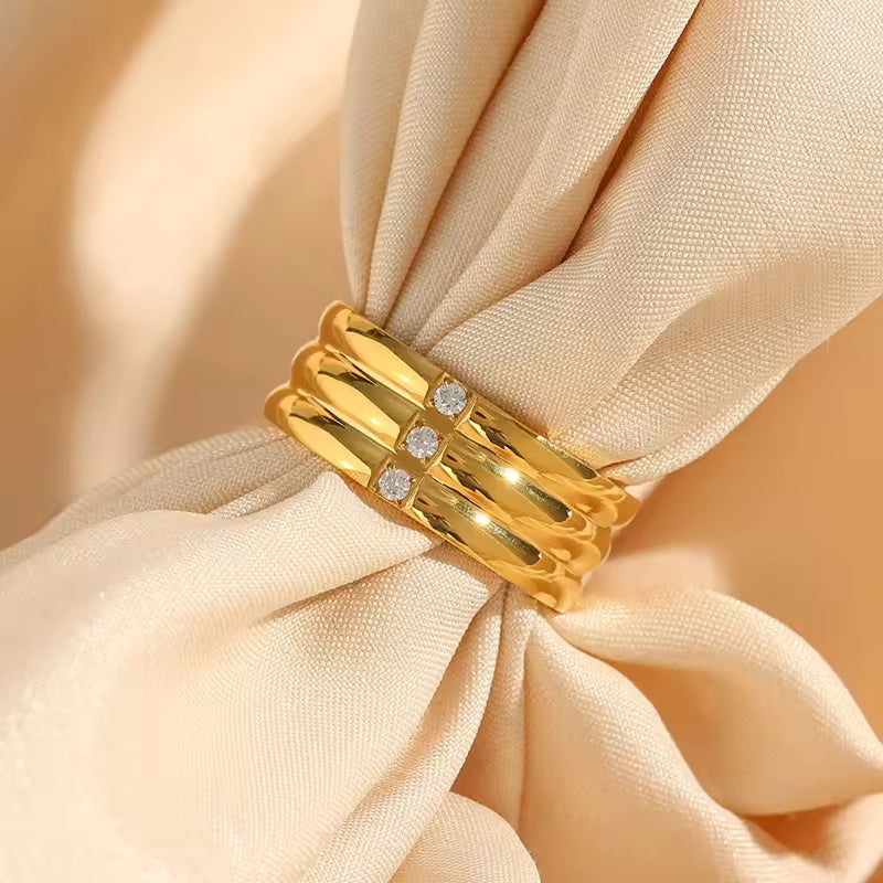 18KT Gold Plated Tri-band CZ Ring - Atulya Jewellers