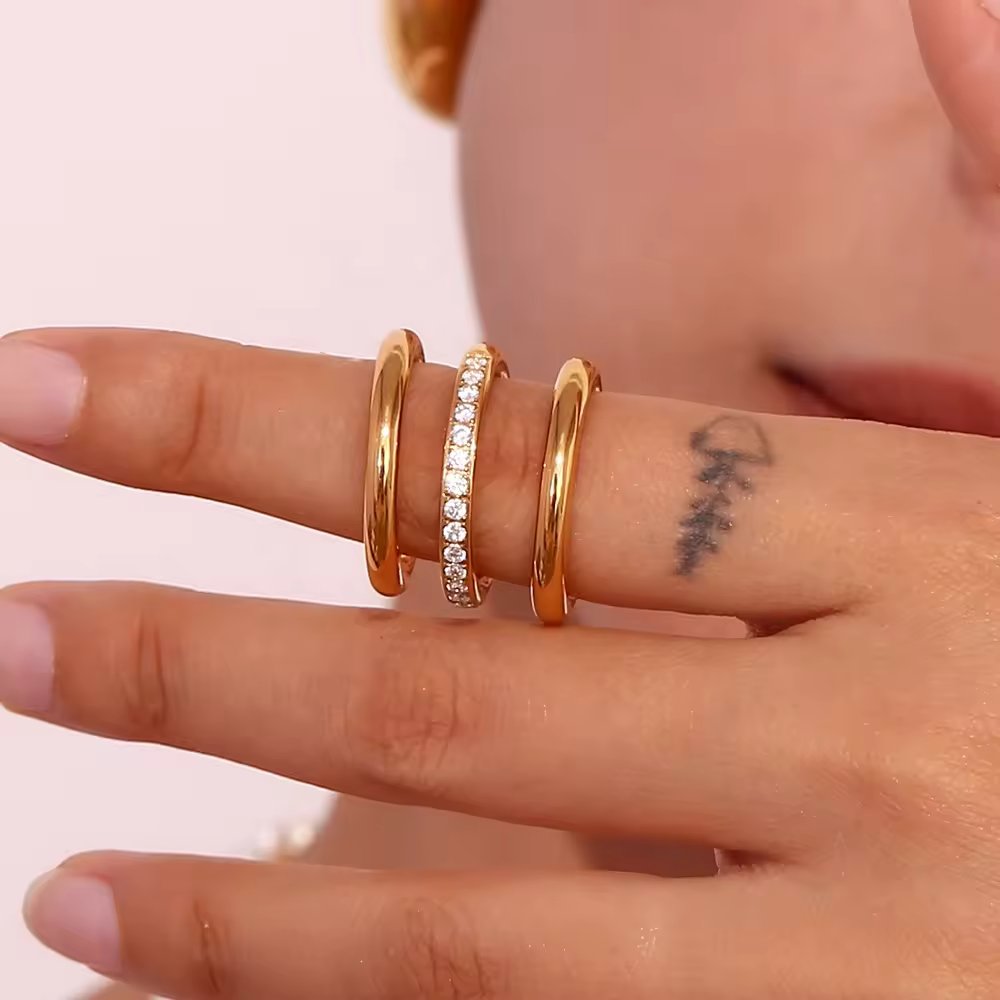 18KT Gold Plated Stackable Ring Set (Set of 3pcs) - Atulya Jewellers